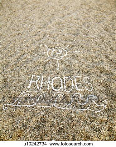 Pebbles on beach spelling 'Rhodes' View Large Photo Image Picture - Pebbles on beach spelling 'Rhodes'. Fotosearch