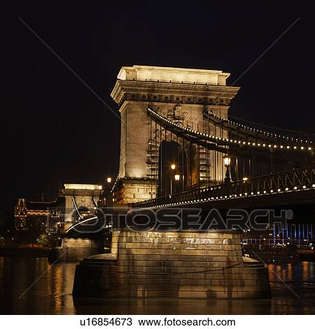 Szechenyi Chain Bridge at night View Large Photo Image Stock Image - Szechenyi Chain Bridge at night. Fotosearch