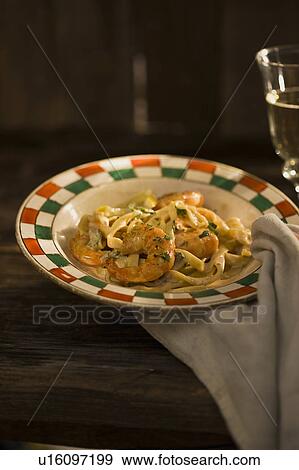 Stock Photo - Taglierini with King Prawns. Fotosearch