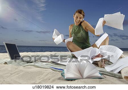 Woman working on beach View Large Photo Image Picture - Woman working on beach. Fotosearch