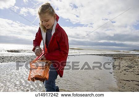 Young girl looking into fishnet at beach View Large Photo Image Stock Image - Young girl looking into fishnet at beach. Fotosearch