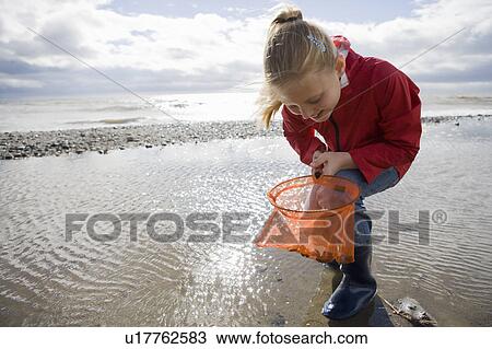 Young girl looking into fishnet at beach View Large Photo Image Stock Image - Young girl looking into fishnet at beach. Fotosearch