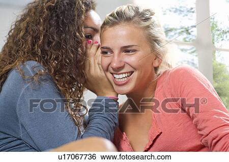 Young woman tell secret to friend in ear View Large Photo Image Stock Photograph - Young woman tell secret to friend in ear. Fotosearch