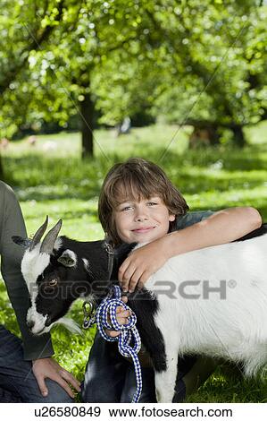 Boy with goat View Large Photo Image Stock Photo - Boy with goat. Fotosearch