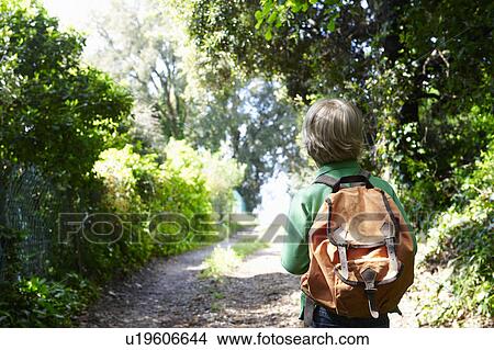 Boy with his backpack, walking View Large Photo Image Picture - Boy with his backpack, walking. Fotosearch