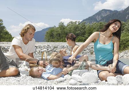 Free Time by the River in the Mountains View Large Photo Image Picture - Free Time by the River in the Mountains. Fotosearch