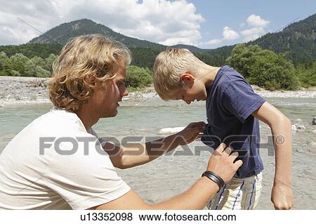 Free Time by the River in the Mountains View Large Photo Image Stock Photo - Free Time by the River in the Mountains. Fotosearch