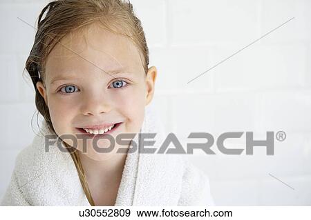 Girl in a bath towel, looking at camera View Large Photo Image Stock Photo - Girl in a bath towel, looking at camera. Fotosearch