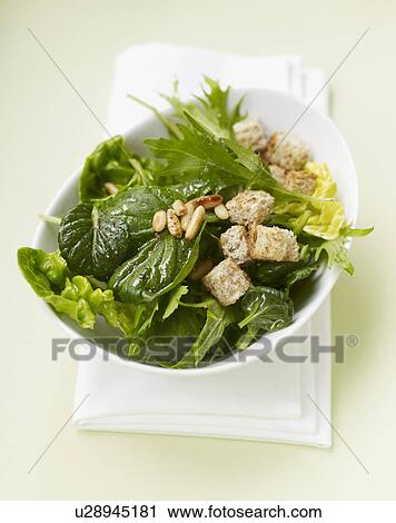 Green salad with croutons View Large Photo Image Stock Image - Green salad with croutons. Fotosearch