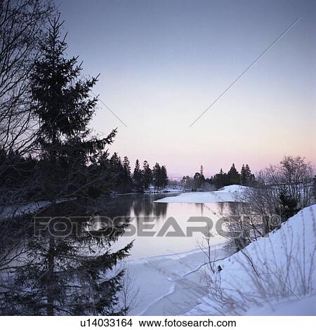 Lake and trees at dawn, wintertime View Large Photo Image Picture - Lake and trees at dawn, wintertime. Fotosearch