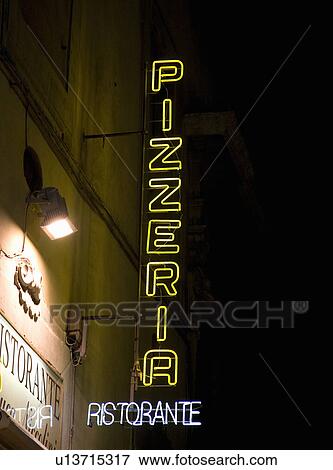 Neon Restaurant sign at night View Large Photo Image Stock Photo - Neon Restaurant sign at night. Fotosearch