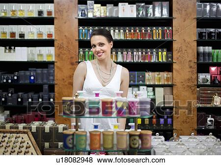 Owner of perfume store View Large Photo Image Stock Photo - Owner of perfume store. Fotosearch