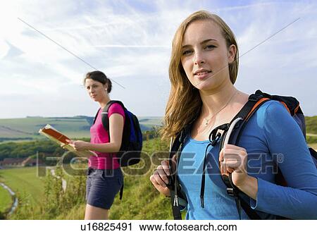 Stock Image - Portrait of female hiker. Fotosearch