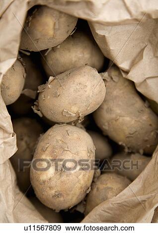 Stock Photo - Raw potatoes in brown paper bag. Fotosearch