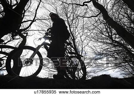 Silhouette man mountain biking View Large Photo Image Stock Photography - Silhouette man mountain biking. Fotosearch