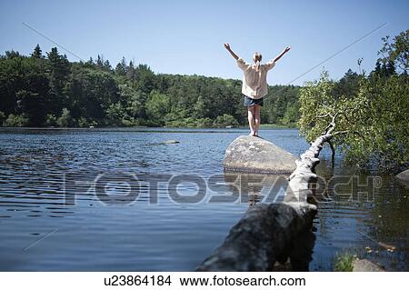 Woman relaxing by a lake View Large Photo Image Picture - Woman relaxing by a lake. Fotosearch
