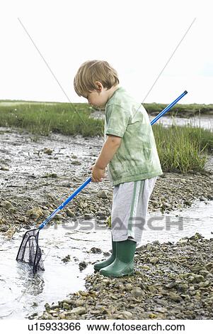 Young boy fishing with net View Large Photo Image Stock Photograph - Young boy fishing with net. Fotosearch