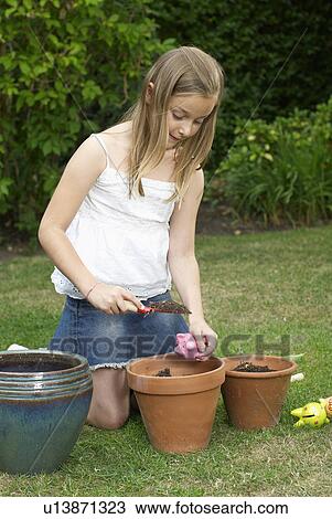 Young girl planting piggy banks View Large Photo Image Stock Image - Young girl planting piggy banks. Fotosearch