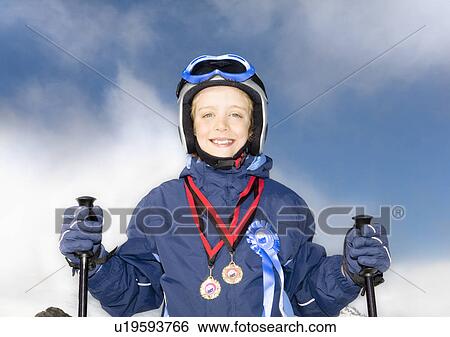 Boy wearing medals and with skis View Large Photo Image Stock Photograph - Boy wearing medals and with skis. Fotosearch