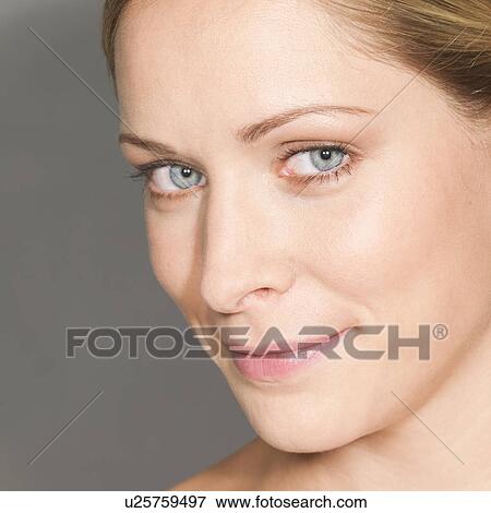 Close up of woman's face View Large Photo Image Stock Photo - Close up of woman's face. Fotosearch