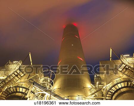 Stock Image - Coal Fired Power Station At Night. Fotosearch