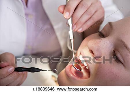 Stock Photograph - Dentist checking patient's teeth. Fotosearch
