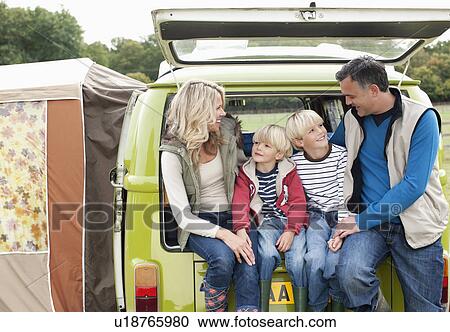 Family at back of camper van View Large Photo Image Stock Image - Family at back of camper van. Fotosearch