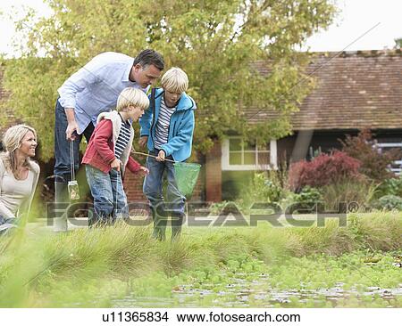 Family relaxing by pond View Large Photo Image Picture - Family relaxing by pond. Fotosearch