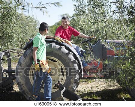 Father and son with tractor View Large Photo Image Stock Photo - Father and son with tractor. Fotosearch