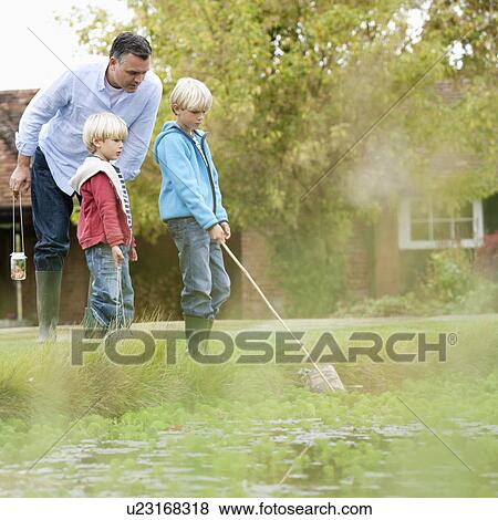 Father and sons by pond View Large Photo Image Stock Photo - Father and sons by pond. Fotosearch