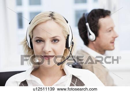 Female call center agent portrait View Large Photo Image Stock Photo - Female call center agent portrait. Fotosearch