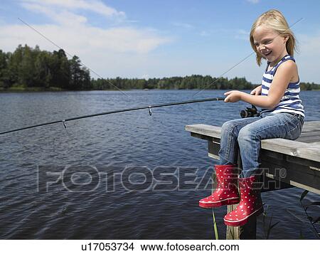 Girl fishing from a dock View Large Photo Image Picture - Girl fishing from a dock. Fotosearch