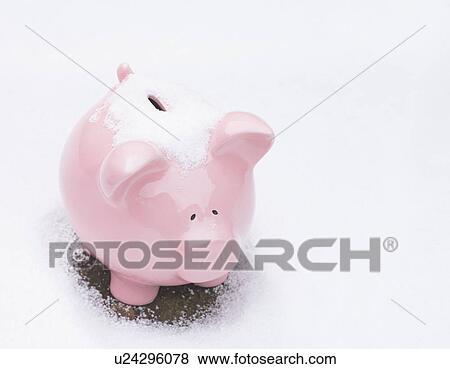 Piggy Bank in Snow View Large Photo Image Stock Photo - Piggy Bank in Snow. Fotosearch