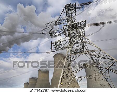 Stock Photo - Power Lines At Coal Fired Power Station. Fotosearch