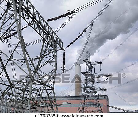Stock Photo - Power Lines At Coal Fired Power Station. Fotosearch
