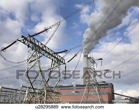 Power Lines At Coal Fired Power Station View Large Photo Image Stock Photo - Power Lines At Coal Fired Power Station. Fotosearch