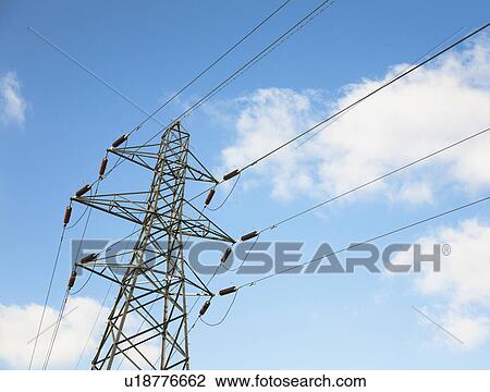 Stock Image - Pylon against blue sky. Fotosearch