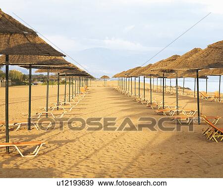 Sunloungers on Beach View Large Photo Image Stock Photo - Sunloungers on Beach. Fotosearch