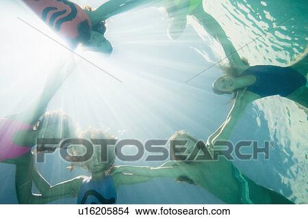Synchronized swimmers, facing camera View Large Photo Image Picture - Synchronized swimmers, facing camera. Fotosearch