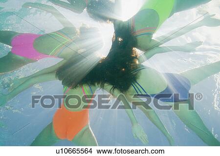 Picture - Underwater shot of synchronised swimmers. Fotosearch