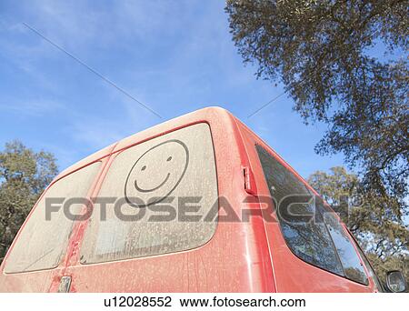 Van with smiley face drawn in dirt View Large Photo Image Stock Image - Van with smiley face drawn in dirt. Fotosearch