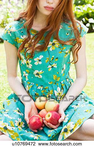 woman holding apples in lap. View Large Photo Image Stock Image - woman holding apples in lap.. Fotosearch