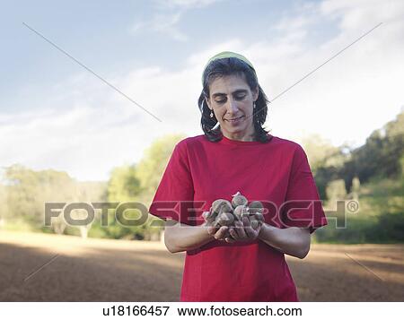 Woman holding potatoes to be sowed View Large Photo Image Stock Photo - Woman holding potatoes to be sowed. Fotosearch