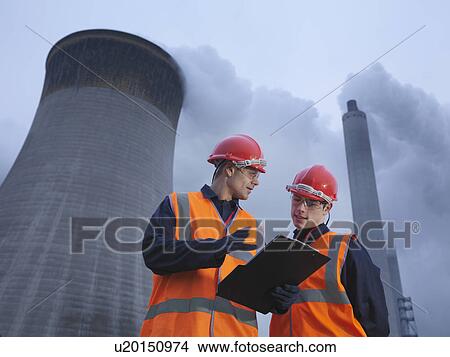 Workers & Coal Fired Power Station View Large Photo Image Picture - Workers & Coal Fired Power Station. Fotosearch