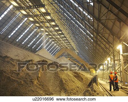 Stock Photograph - Workers Inspecting Gypsum Store. Fotosearch