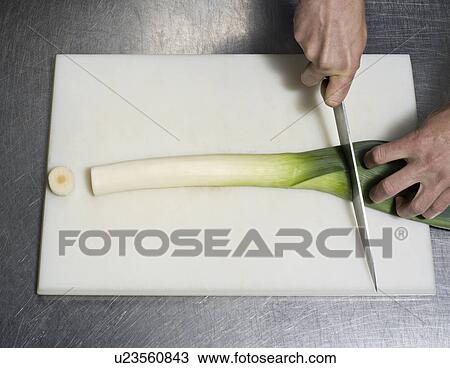 A Leek being cut View Large Photo Image Stock Image - A Leek being cut. Fotosearch