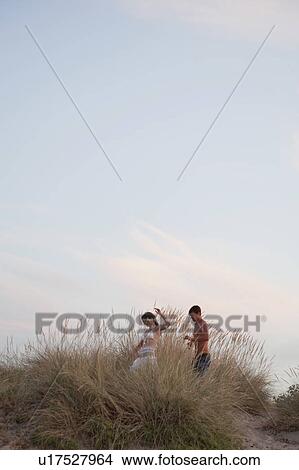 couple playing in the reed at the beach View Large Photo Image Picture - couple playing in the reed at the beach. Fotosearch