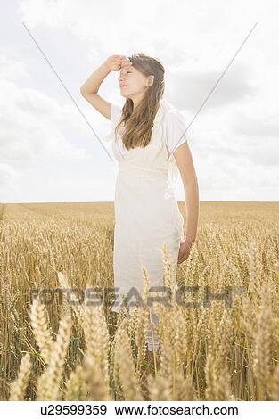 Girl in wheat Field View Large Photo Image Stock Photo - Girl in wheat Field. Fotosearch