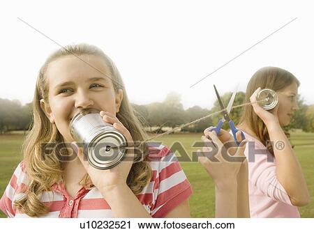 Stock Image - Kids with Tin Can Phones. Fotosearch