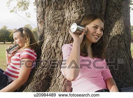 Kids with Tin Can Phones View Large Photo Image Stock Photo - Kids with Tin Can Phones. Fotosearch
